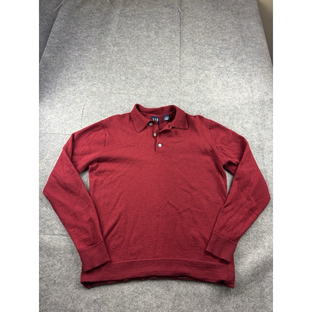 VTG Gap 100% Merino Wool Sweater Red Outdoors Collared Hiker Granola Men's L